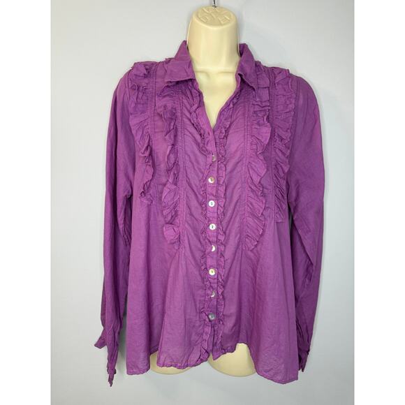J.P. & Mattie Tops - J.P and Mattie 3995 Cascade Ruffle Shirt Long Sleeve Classic Sz L New Purple